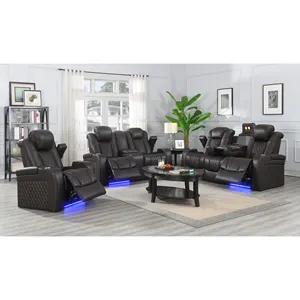 Modern Luxuriant Genuine Leather Electric Recliner Sofa Set Living Room Furniture
