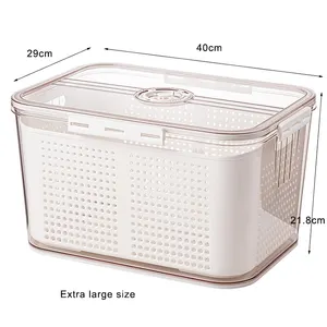 Sesame Kitchen Transparent Plastic Crisper Thickened Large Capacity Food Container With Basket Sealed Drain Water Food Container