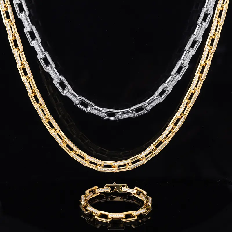 Vold — Bracelet en acier inoxydable pour hommes, lot de <span class=keywords><strong>bijoux</strong></span> luxueux pour rappeur, collier plaqué or, 5A CZ, 10mm
