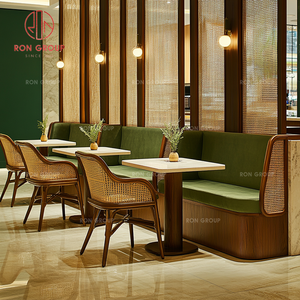 <span class=keywords><strong>Boutique</strong></span> Dining Bundle Chaises assises en osier Vert forêt Canapé à dossier haut et finition légère Table carrée en marbre Meubles de restaurant - Product Image 1