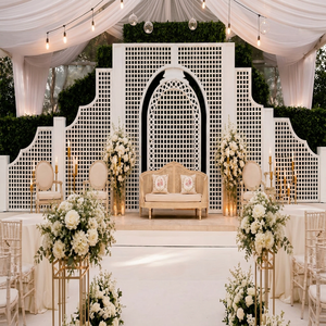 Modern Jali Style Nikkah Wedding Stage Metal <b>Backdrop</b> Panels Sale Elegant Mughal Style Laser Cut <b>Backdrop</b> Frames For Stage Decor - Product Image 1