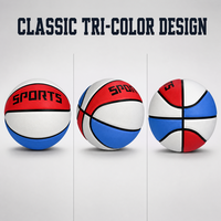 Ballon de basket en caoutchouc taille 5, extérieur, tricolore rouge blanc bleu, ballon de sport, logo personnalisé, vente en gros pour terrain de jeu, école et rue