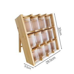 Bamboo <b>Spice</b> Rack 12 Compartment With Glass <b>Jars</b> For Kitchen Countertop Storage - Product Image 4