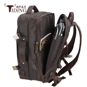 Tiding Men's Genuine Leather <b>Backpack</b> 15.6 Inch Laptop Compartment Dark <b>Brown</b> Travel Bag - Product Image 3