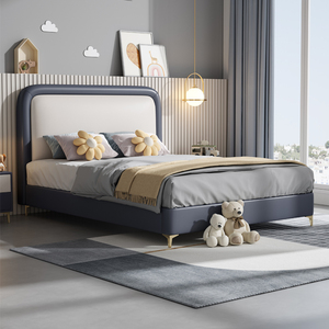 Cama moderna minimalista de dibujos animados para niños, cama de almacenamiento de cuero suave de madera para niños, <span class=keywords><strong>dormitorio</strong></span> para niños y niñas - Product Image 3