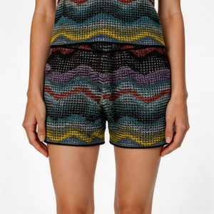 Conjunto de Shorts de Lana con Estampado Moderno para Verano, Talla Única, Estilo Deportivo, Diseño sin Cuello, Tejido Liso - Product Image 5