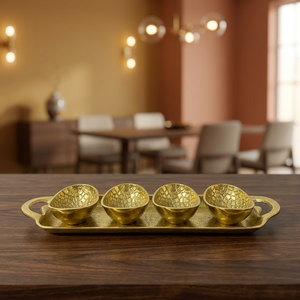Ensemble de plateaux de service en aluminium couleur or, bols texturés pour collations et sauces, pour la décoration de table de fête - Product Image 1