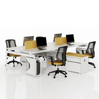 Système de bureau partagé blanc personnalisé avec écran de séparation acoustique pour poste de travail double face pour 4 personnes