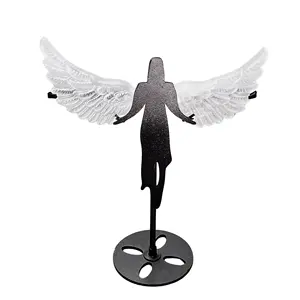 Kenny Crystals Wholesale Natural Crystal Stone Home Decoration Craft Semi-precious Gemstone Selenite Angel Wings On Metal Holder