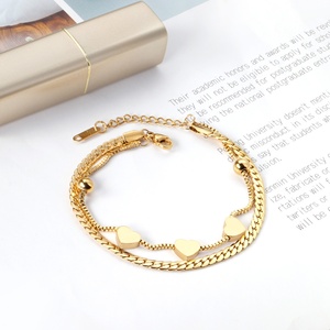 High Quality 18K Gold Plated Heart Jewelry <b>Bracelet</b> Stainless Steel Minimalism Double Layer Link Chain <b>Bracelet</b> <b>for</b> <b>Girl</b> - Product Image 1