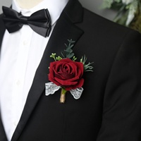 Korsase Pernikahan Mawar Merah Buatan Tangan untuk Pengantin dan Pengiring Pengantin Bunga Sutra Gaya Eropa Grosir Lintas Batas