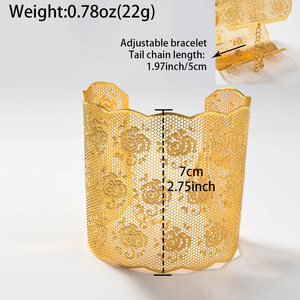 Brazalete Étnico Personalizado con Flores, Chapado en Oro de 18k, Diseño Hueco para Mujer - Product Image 6