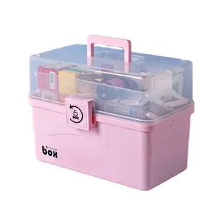 Ménage 3 Couches Grande Boîte Médicale Portable Polyvalent Boîte De Rangement En Plastique pour Médecine Cosmétique Jouets Artisanat Organisateur Bin