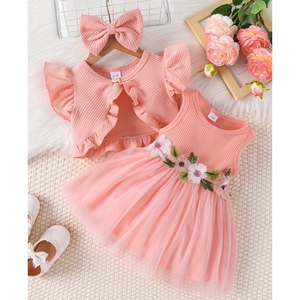 Ms-379 2024 bébé fille vêtements 3-6 6-<span class=keywords><strong>12</strong></span> <span class=keywords><strong>mois</strong></span> Crop Top Coat + robe sans manches conceptions nouveau-né bébé vêtements ensembles filles - Product Image 1