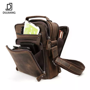 Bolso <span class=keywords><strong>Bandolera</strong></span> Pequeño de Diseño Casual <span class=keywords><strong>Vintage</strong></span> para <span class=keywords><strong>Hombre</strong></span>, de Cuero Crazy Horse, Hecho de Cuero Genuino - Product Image 2
