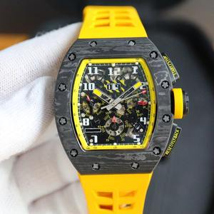 Reloj Cronógrafo Mecánico Deportivo para Hombre, Diseño de Superdeportivo de Lujo RM11-03, Fibra de Carbono, Correa de Goma Amarilla, Gran Venta 2026 - Product Image 1