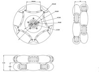 14147 Roue omnidirectionnelle double en aluminium avec rouleaux à roulements et roulement central 254 mm