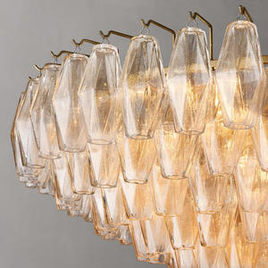Lustre rond à plusieurs niveaux en verre transparent de 46 pouces pour salon de villa, design minimaliste, salle de banquet d'hôtel, grand lustre en verre fait main - Product Image 3