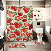 Ensemble de quatre pièces de rideaux de douche en polyester pour livraison transfrontalière, motif floral, imperméable, pour séparation de salle de bain