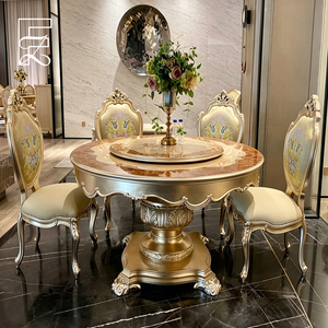 Ensemble de table et chaises de salle à manger de luxe français, armoire à vin en <span class=keywords><strong>acajou</strong></span> massif sculpté à la main, finition <span class=keywords><strong>feuille</strong></span> d'or champagne, design antique - Product Image 2