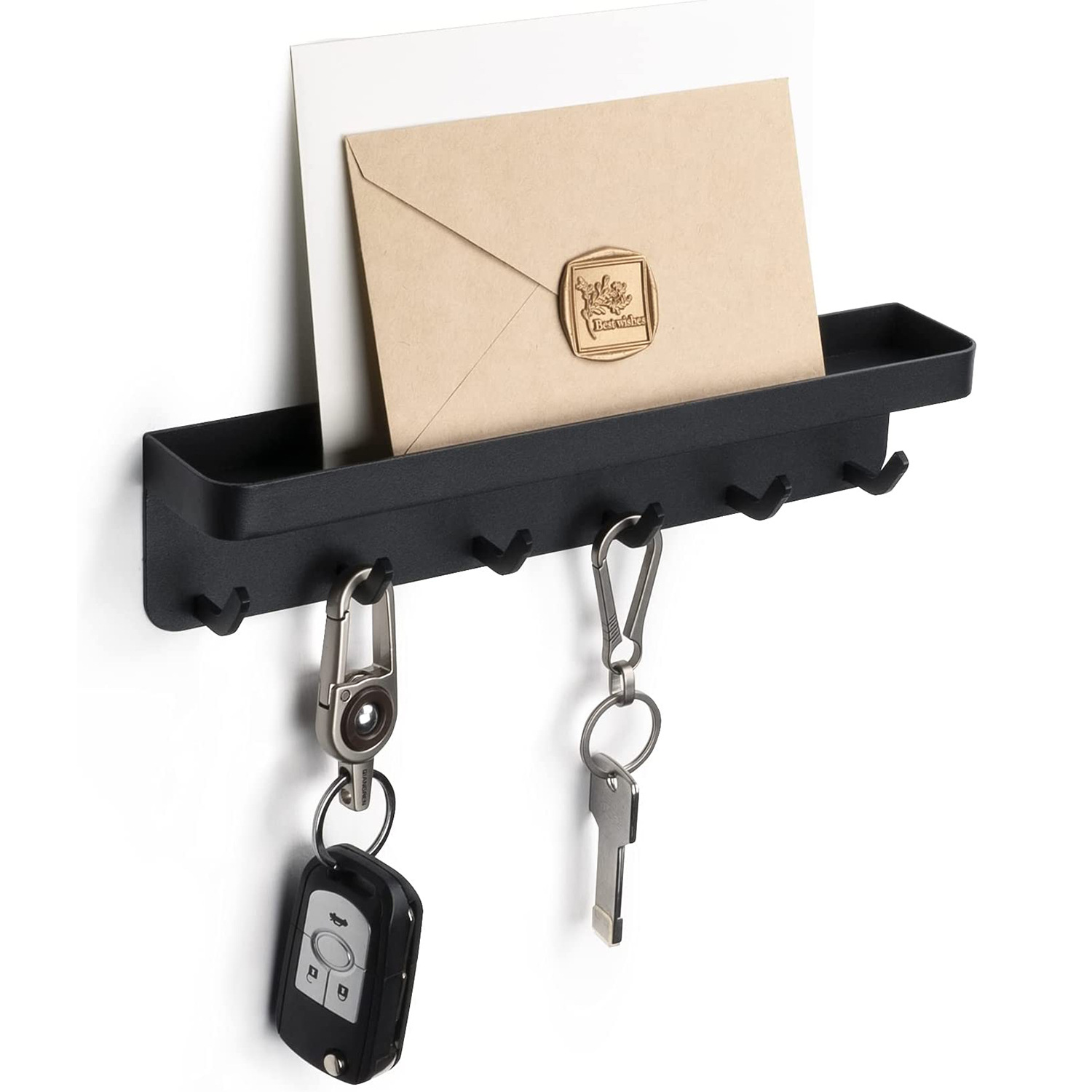 Magnetic Mail Organizer Self Adhesive Key Rack with Key Hooks Mail Holder Organizer 6 Hooks Key Holder for Wall