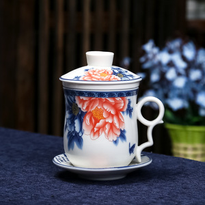 Tazza <span class=keywords><strong>da</strong></span> tè cinese Kung Fu dipinta a mano filtro in ceramica tazza <span class=keywords><strong>da</strong></span> tè blu e bianca in ceramica con coperchio 350ml - Product Image 3
