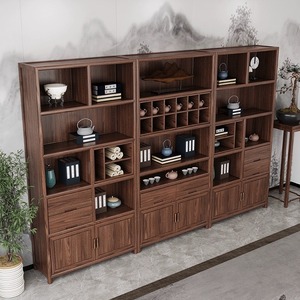 Kệ trưng bày gỗ rắn phong cách tân Trung Quốc kết hợp gỗ óc chó màu đen cây du cũ phục vụ như giá lưu trữ Tủ Sách - Product Image 4