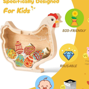 Salvadanaio in legno a forma di gallina - Product Image 3