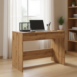 Scrivania Rettangolare Artigianale in Legno di Quercia Ingegnerizzato, Scrivania per Computer Marrone, Arredamento per Ufficio Domestico - Product Image 2