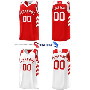 Maillot de basket-ball réversible personnalisé pour hommes et jeunes, avec nom, numéro et logo sublimés, col en V, tissu respirant, vêtements de sport - Product Image 2