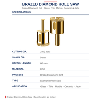 Scie cloche diamantée pour verre électroplaqué, substrat en acier, OEM ODM, logo personnalisé, tailles disponibles