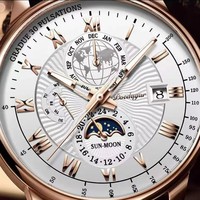 Reloj de Cuarzo de Marca Privada, Caja de Aleación en Oro Rosa, Correa de Cuero, Ventana de Fecha, Esfera Decorativa Multicapa, Resistente al Agua 30M, Logotipo Personalizado