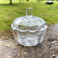 Pot en verre transparent en forme de citrouille avec couvercle, sans plomb, pot de rangement alimentaire en verre, pour bonbons, biscuits, bijoux, décoration d'Halloween, décoration de la maison