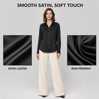 Chemisier en satin à manches longues pour femme, col rond, coupe ajustée, brillant et soyeux, idéal pour le bureau, les affaires, les trajets quotidiens, tenue décontractée ou formelle d'automne