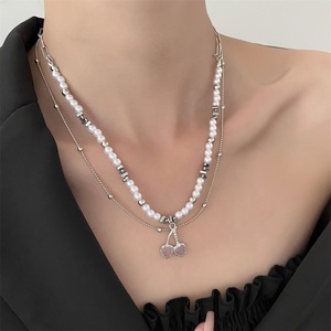 Nouveaux colliers en perles d'imitation douces pour femmes et filles, collier avec pendentif cerise rose, cadeaux, bijoux - Product Image 3