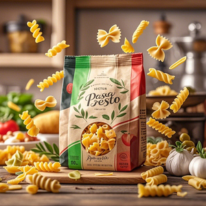 Emballage alimentaire personnalisé sac d'emballage en papier kraft thermoscellé étanche à l'humidité à fond plat pour pâtes spaghetti <span class=keywords><strong>Presto</strong></span> - Product Image 1