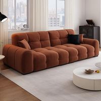 Juego de sofá de hojaldre de caramelo crema minimalista moderno nuevo asiento ancho de fila recta profunda con material de tela de varios tamaños para sala de estar