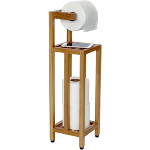 <span class=keywords><strong>Portarrollos</strong></span> <span class=keywords><strong>de</strong></span> Papel Higiénico <span class=keywords><strong>de</strong></span> Teca Sólida <span class=keywords><strong>de</strong></span> Dos Niveles, Moderno, Independiente, con Almacenamiento - Product Image 1