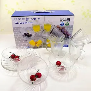 8 Pcs Hot Selling Factory Custom Home Kitchen Glassware Handmade Transparent Glass Food Bowl Set