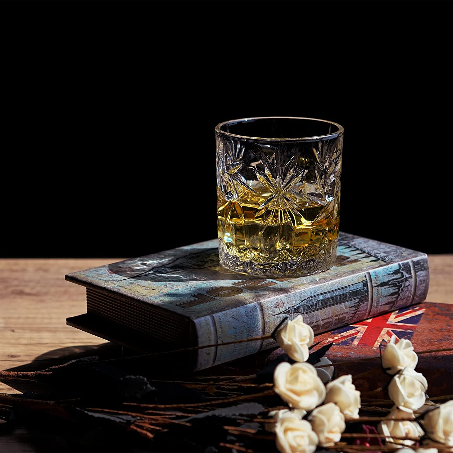 Whiskey Rocks Glasses Old Fashioned - 10 Ounce Gift Set of 4, Handblown Crystal Whisky Tumbler