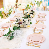 Vente en gros assiettes en plastique rose vaisselle de fête de mariage décoration assiette élégante