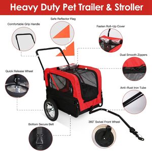 2 in 1 Foldable Stainless Steel <strong>Pet</strong> Trailer Cart <strong>Dog</strong> and Cat Bicycle <strong>Jogger</strong> for Bike Rides and Exercise - Product Image 2