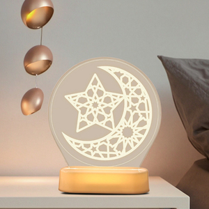 Lampe de nuit 3D en acrylique GL-TR03 avec télécommande, 16 couleurs RVB, base ovale, lumières étoiles et lune, lampe décorative islamique - Product Image 3