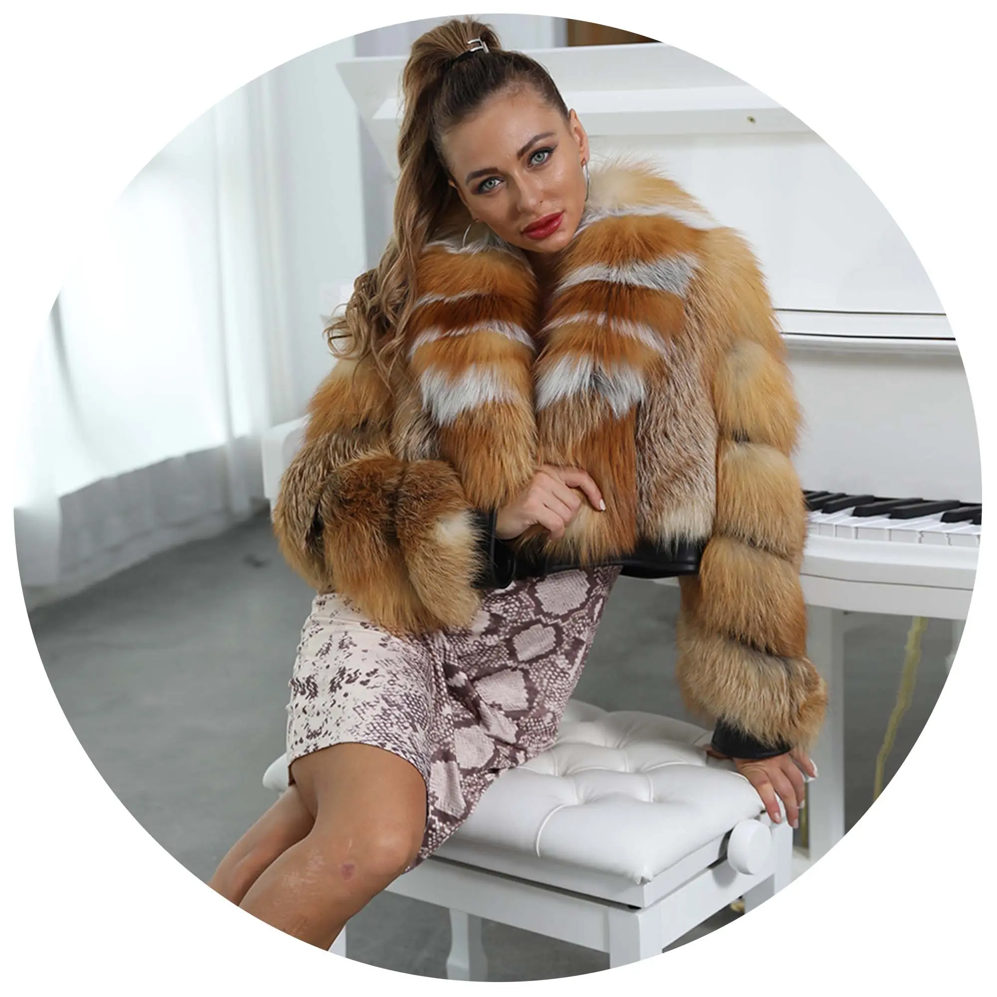 Y2K Janefur Gold Passion Collection Long Finland Natural Red Fox Fur Coat Collar Jacket