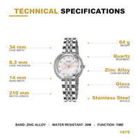 Montre-bracelet à quartz SKMEI 1979 pour femme, bracelet en alliage, lunette sertie de diamants, cadran nacré, résistance à l'eau 3 ATM, élégante pour mariage et soirée