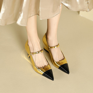 Chaussures à talons hauts pointus tendance, color-block, à <span class=keywords><strong>talon</strong></span> <span class=keywords><strong>compensé</strong></span>, à bout peu profond, pour femme, idéales pour le bureau et les trajets quotidiens. - Product Image 3