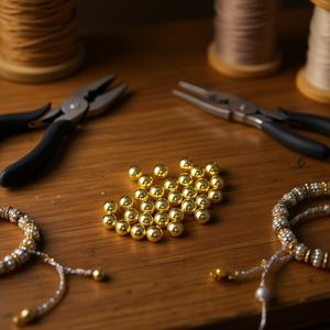 Perline in metallo Ilan da 8 mm placcate in oro per artigianato e creazione di gioielli - Product Image 3