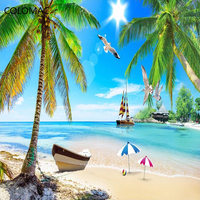 Papier peint photo 3D personnalisé Vue sur la mer Méditerranée Salon Chambre à coucher Voilier Palmier Plage Décoller et coller Murale de paysage