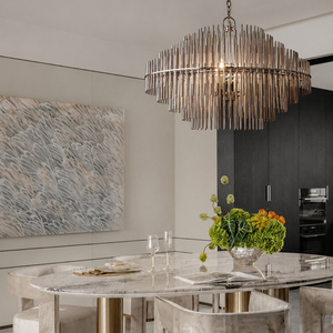 Lámpara colgante moderna de metal con forma de tambor circular, cadena ajustable y diseño escalonado para decoración de hogares de lujo. - Product Image 2