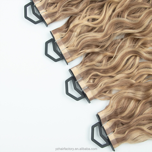 Curly European Full Pu Skin Weft Russian Human Hair <b>Tape</b> Hair Extension Inject Invisible Skin Weft <b>Tape</b> in Human Hair Extensions - Product Image 3